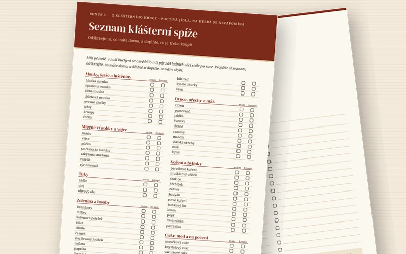 Seznam klášterní spíže k vytištění